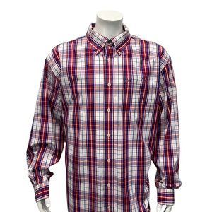Tommy Hilfiger Red White Blue Stripe Button Men's Long Sleeve Dress Shirt 2XL
